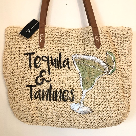 INC International Concepts Handbags - Tequila & Tan Lines Summer Straw Tote